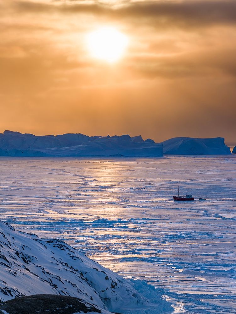 Fishing boats Winter at the Ilulissat Fjord-located in the Disko Bay art print by Martin Zwick for $57.95 CAD